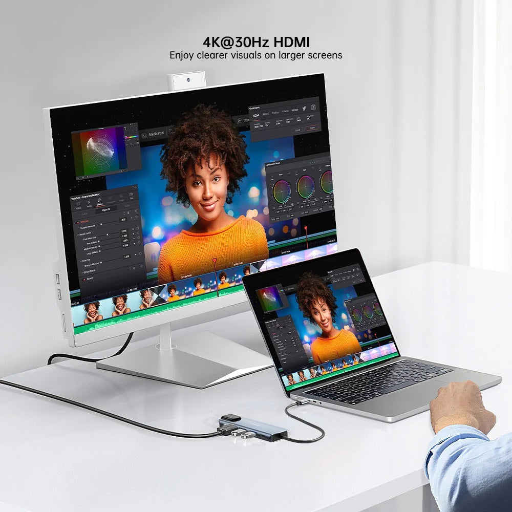 XUNDD XDDC-070 Multi-Port Adapter 5 in 1 USB-C Hub with 4K HD  /  Ethernet  /  PD Charging Ports - Grey - 6