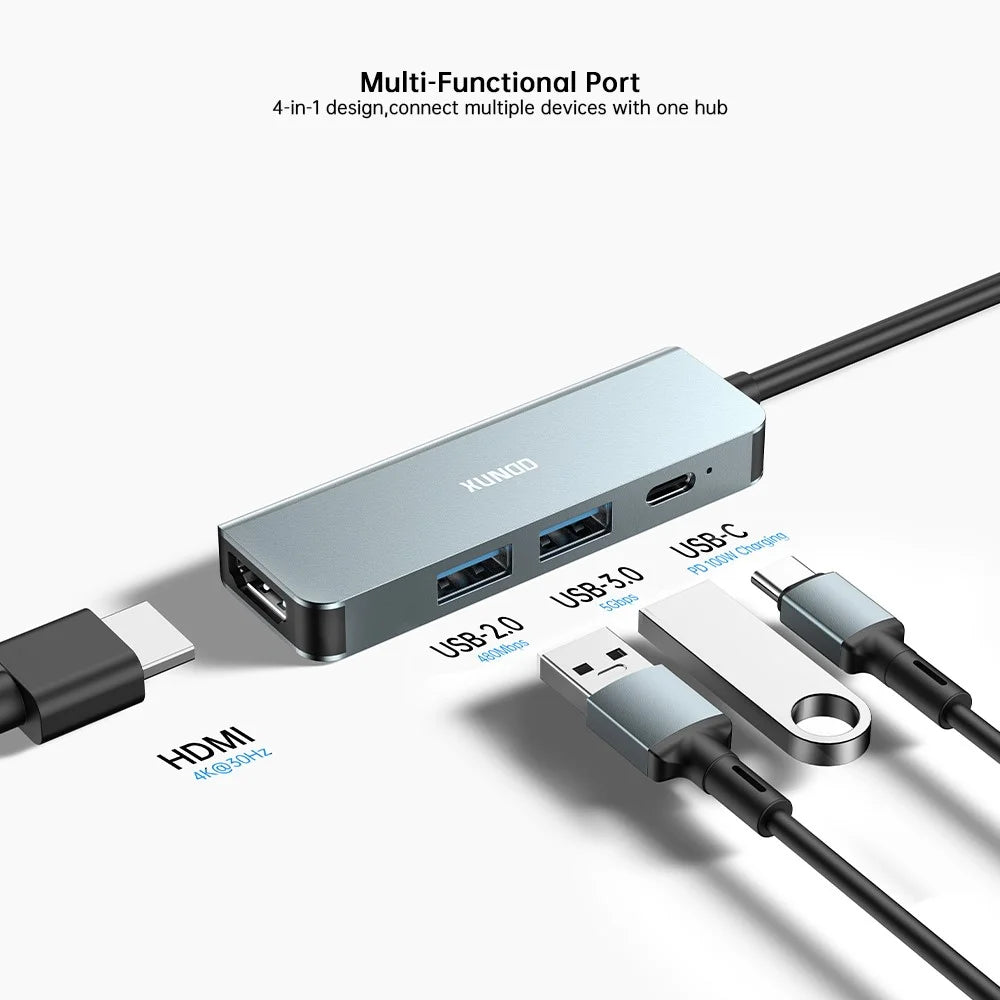 XUNDD XDDC-071 4 in 1 USB-C Hub Docking Station Type-C to PD / USB 3.0 / USB 2.0 / HD Multi-Port Adapter - 2
