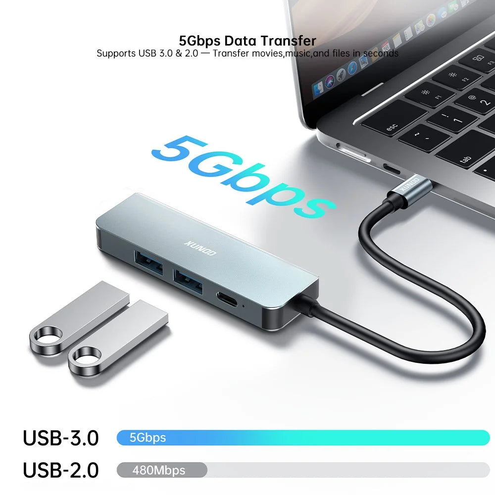 XUNDD XDDC-071 4 in 1 USB-C Hub Docking Station Type-C to PD / USB 3.0 / USB 2.0 / HD Multi-Port Adapter - 3