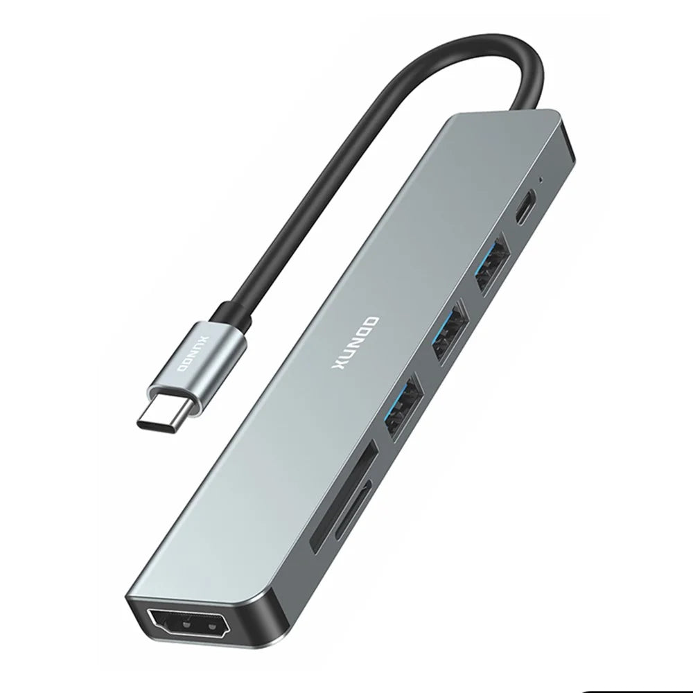 XUNDD XDDC-072 Expansion Dock 7 in 1 Type-C Hub USB-C to PD  /  USB 3.0  /  USB 2.0  /  HD  /  SD  /  TF Card Reader - Grey - 1