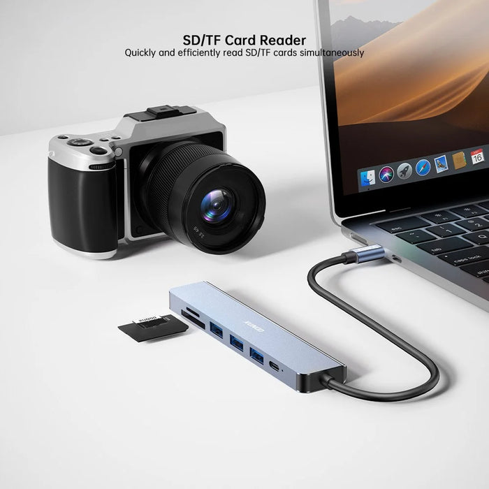 XUNDD XDDC-072 Expansion Dock 7 in 1 Type-C Hub USB-C to PD  /  USB 3.0  /  USB 2.0  /  HD  /  SD  /  TF Card Reader - Grey - 7