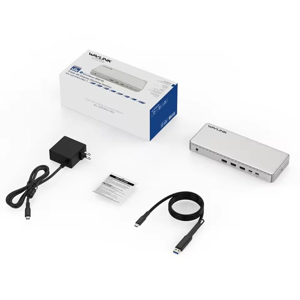WAVLINK UG7701PRO 13 in 1 Docking Station with SM770 Chip USB-C / A to HD / DP Hub Adapter Support Triple 4K@60Hz Display for Laptop / PC - US Plug - 1