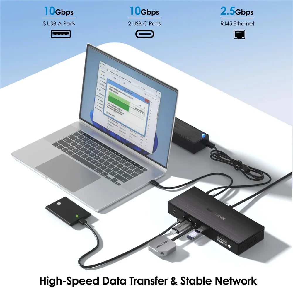 WAVLINK WL-UG75PD5-3H2D2 Universal Docking Station Dual 8K / Quintuple 4K DisplayLink 7400 Hub Adapter - EU Plug - 2