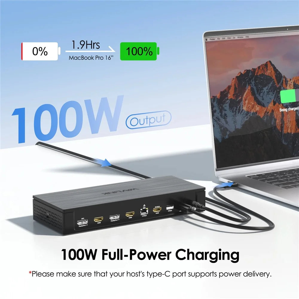 WAVLINK WL-UG75PD5-3H2D2 Universal Docking Station Dual 8K / Quintuple 4K DisplayLink 7400 Hub Adapter - EU Plug - 3