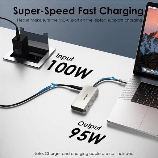 WAVLINK WL-UMD308L Triple 4K Docking Station USB-C Hub Adapter with HD / DP / 100W PD Ports for Laptops - Silver - 2