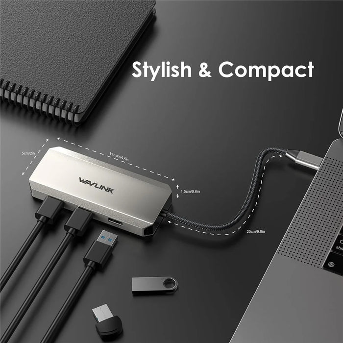WAVLINK WL-UMD308L Triple 4K Docking Station USB-C Hub Adapter with HD / DP / 100W PD Ports for Laptops - Silver - 7