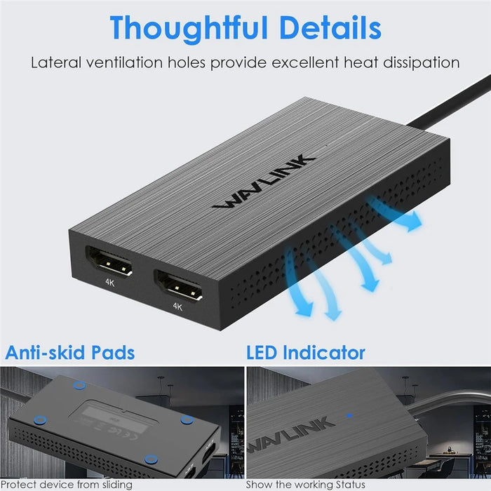 WAVLINK UG6902H DisplayLink USB-C HD Adapter USB-C / USB 3.0 to Dual HD Converter Support 4K 60Hz UG6902H Dual Display - Black - 7