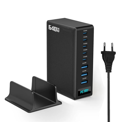 NCC-333 640W Fast Charging GaN Desktop Charger USB-A + Type-C 8 Port Power Station with Digital Display - EU Plug - 1