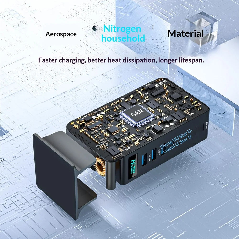 NCC-333 640W Fast Charging GaN Desktop Charger USB-A + Type-C 8 Port Power Station with Digital Display - EU Plug - 5
