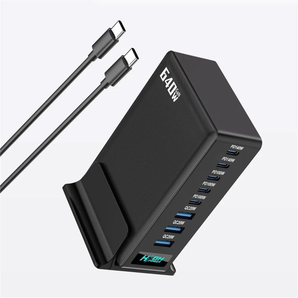 NCC-333 640W Fast Charging GaN Desktop Charger USB-A + Type-C 8 Port Power Station with Digital Display - EU Plug - 7