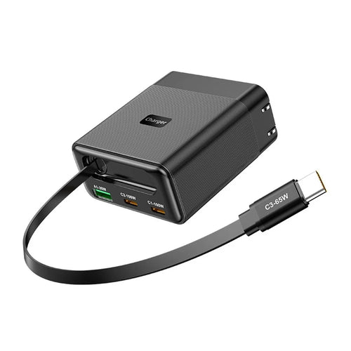 WLX-60B GaN Charger With Retractable Cable 65W PD Fast Charging Station for Tablets  /  Phones Desktop Use - US Plug - 1