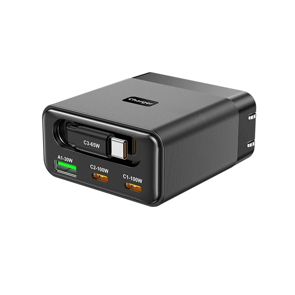 WLX-60B GaN Charger With Retractable Cable 65W PD Fast Charging Station for Tablets  /  Phones Desktop Use - US Plug - 2