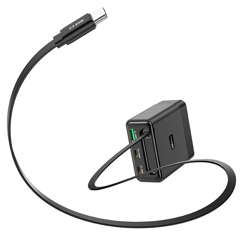 WLX-60B GaN Charger With Retractable Cable 65W PD Fast Charging Station for Tablets  /  Phones Desktop Use - US Plug - 3