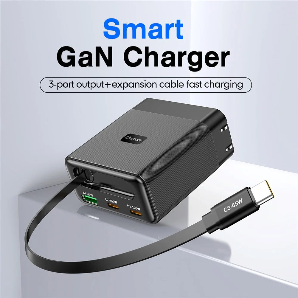 WLX-60B GaN Charger With Retractable Cable 65W PD Fast Charging Station for Tablets  /  Phones Desktop Use - US Plug - 4