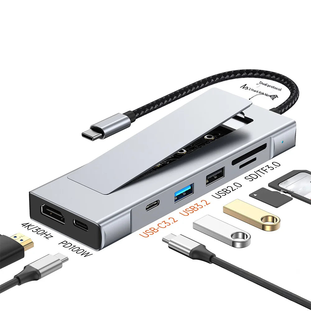 2525 M.2 SSD Enclosure Docking Station Type-C Hub with 4K HD/SD/TF Card Slot Multi-Port Expansion for NVMe/SATA SSDs - 3