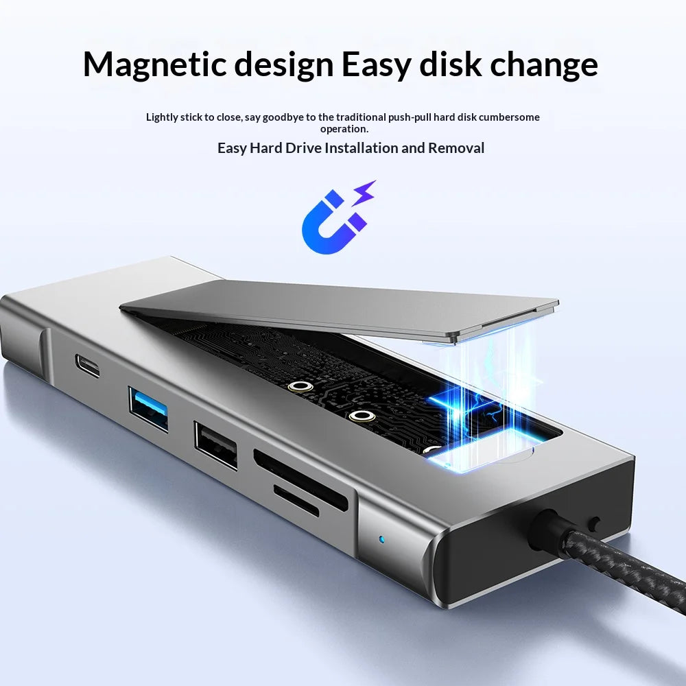 2525 M.2 SSD Enclosure Docking Station Type-C Hub with 4K HD/SD/TF Card Slot Multi-Port Expansion for NVMe/SATA SSDs - 6