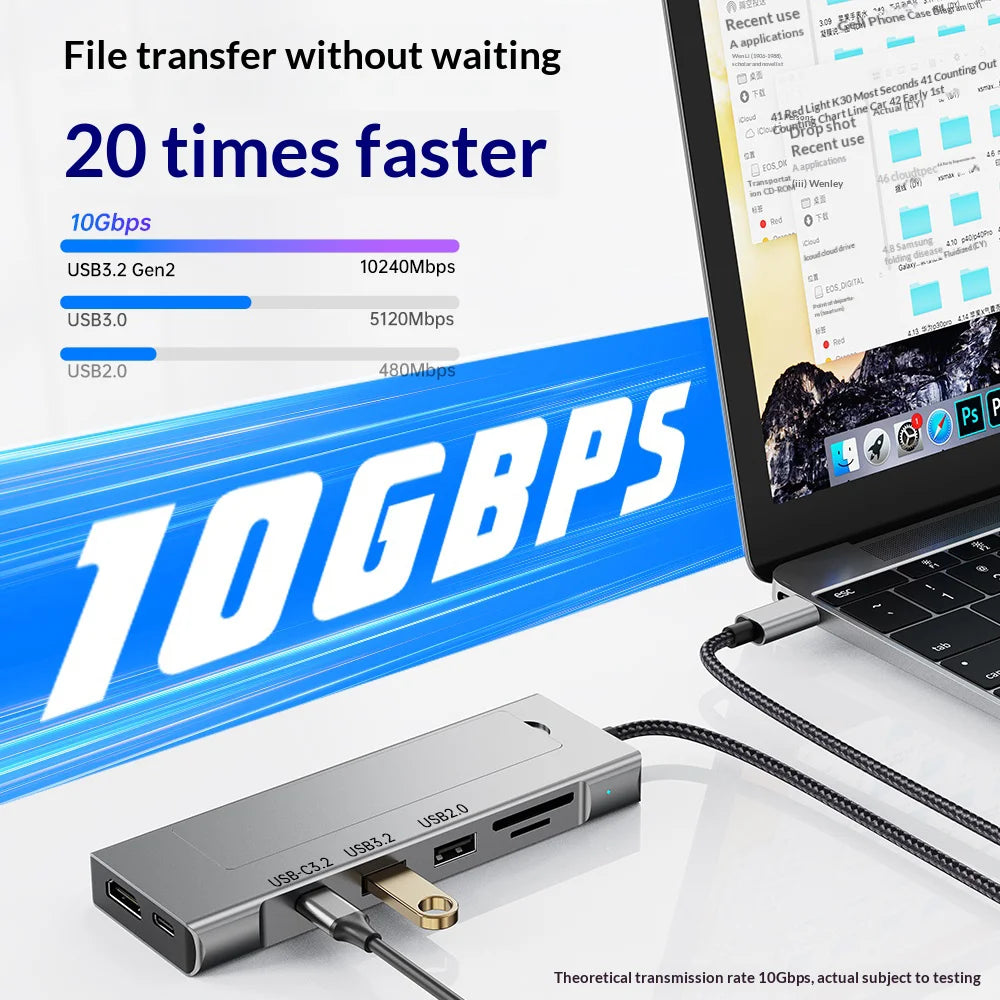 2525 M.2 SSD Enclosure Docking Station Type-C Hub with 4K HD/SD/TF Card Slot Multi-Port Expansion for NVMe/SATA SSDs - 7