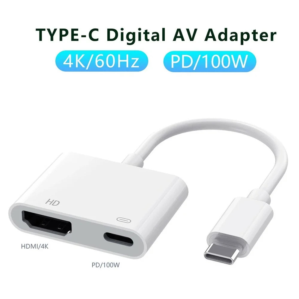 HC-93 2 in 1 USB-C to HD Adapter 4K 60Hz Video Converter with PD 100W Fast Charging Port - White - 2
