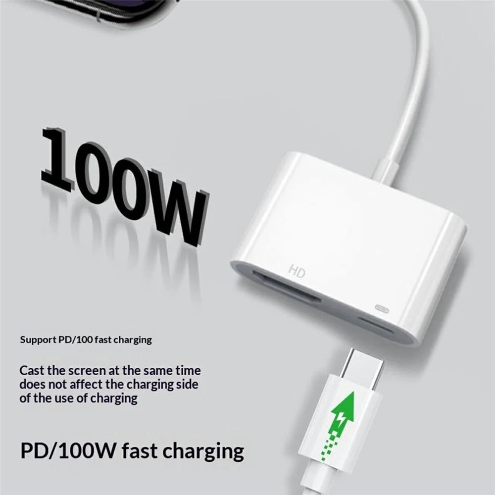 HC-93 2 in 1 USB-C to HD Adapter 4K 60Hz Video Converter with PD 100W Fast Charging Port - White - 3