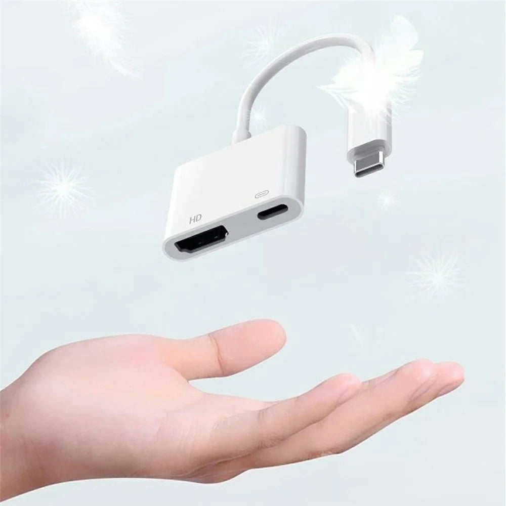 HC-93 2 in 1 USB-C to HD Adapter 4K 60Hz Video Converter with PD 100W Fast Charging Port - White - 4