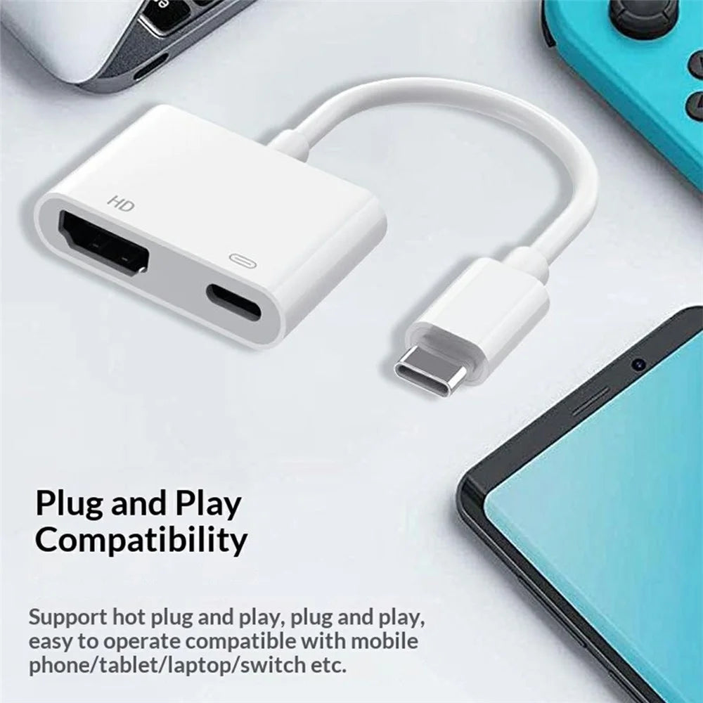HC-93 2 in 1 USB-C to HD Adapter 4K 60Hz Video Converter with PD 100W Fast Charging Port - White - 6