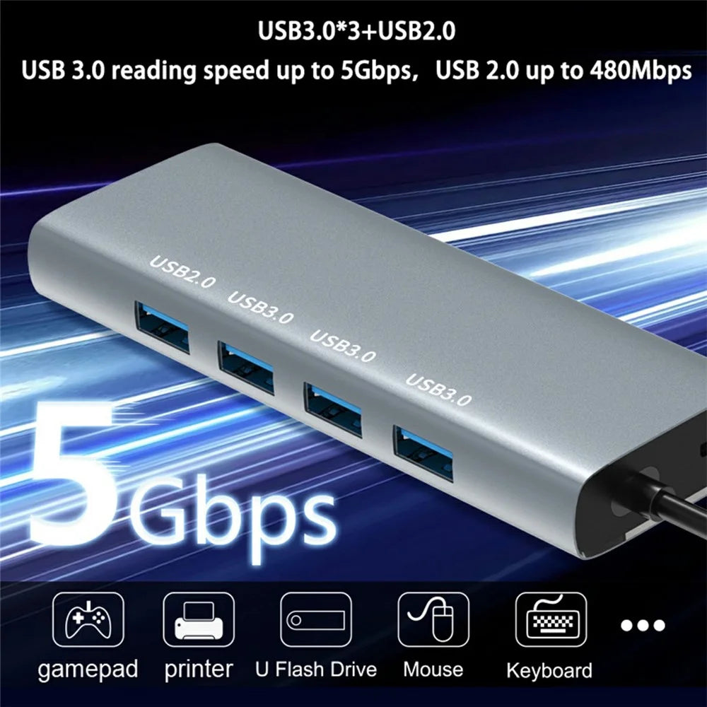 HC-84Q 11 in 1 USB C Docking Station Hub HD VGA RJ45 Ethernet Port Expansion Dock PD 60W Charging for Laptop Tablet MacBook - Grey - 5