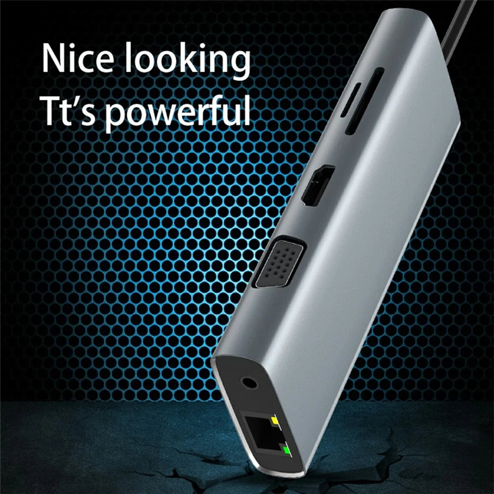 HC-84Q 11 in 1 USB C Docking Station Hub HD VGA RJ45 Ethernet Port Expansion Dock PD 60W Charging for Laptop Tablet MacBook - Grey - 6
