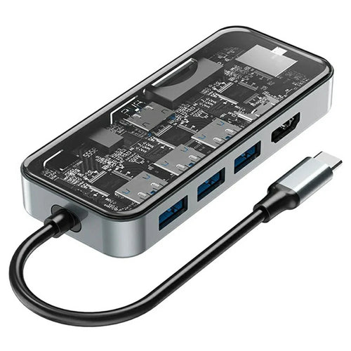 HC-87 10 in 1 USB C Hub Docking Station Gigabit Ethernet 4K HD PD 100W Charging Multi-Port Adapter - Transparent - 1