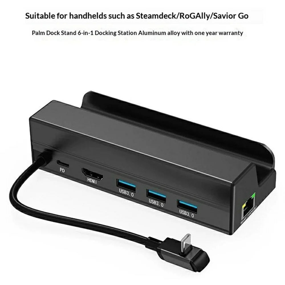 HC-86E 6 in 1 Docking Station for Steam Deck  /  Asus ROG Xbox Ally (2025)  /  Lenovo Legion Go Gigabit Ethernet 4K HD PD 60W Charging Hub - Black - 3