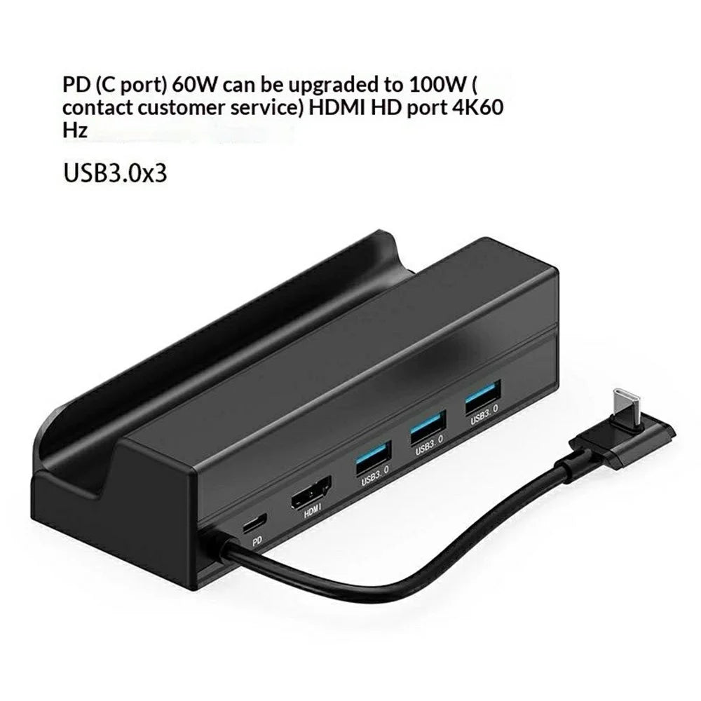 HC-86E 6 in 1 Docking Station for Steam Deck  /  Asus ROG Xbox Ally (2025)  /  Lenovo Legion Go Gigabit Ethernet 4K HD PD 60W Charging Hub - Black - 4