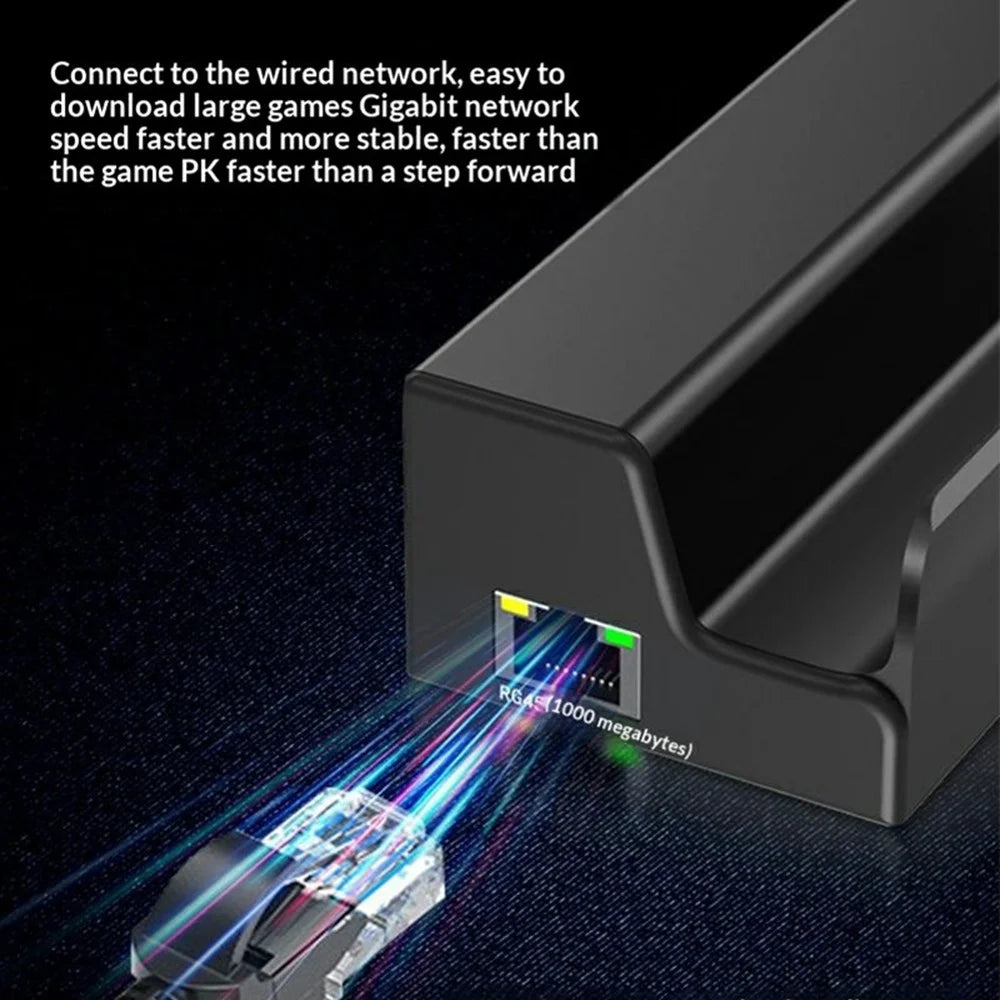 HC-86E 6 in 1 Docking Station for Steam Deck  /  Asus ROG Xbox Ally (2025)  /  Lenovo Legion Go Gigabit Ethernet 4K HD PD 60W Charging Hub - Black - 5