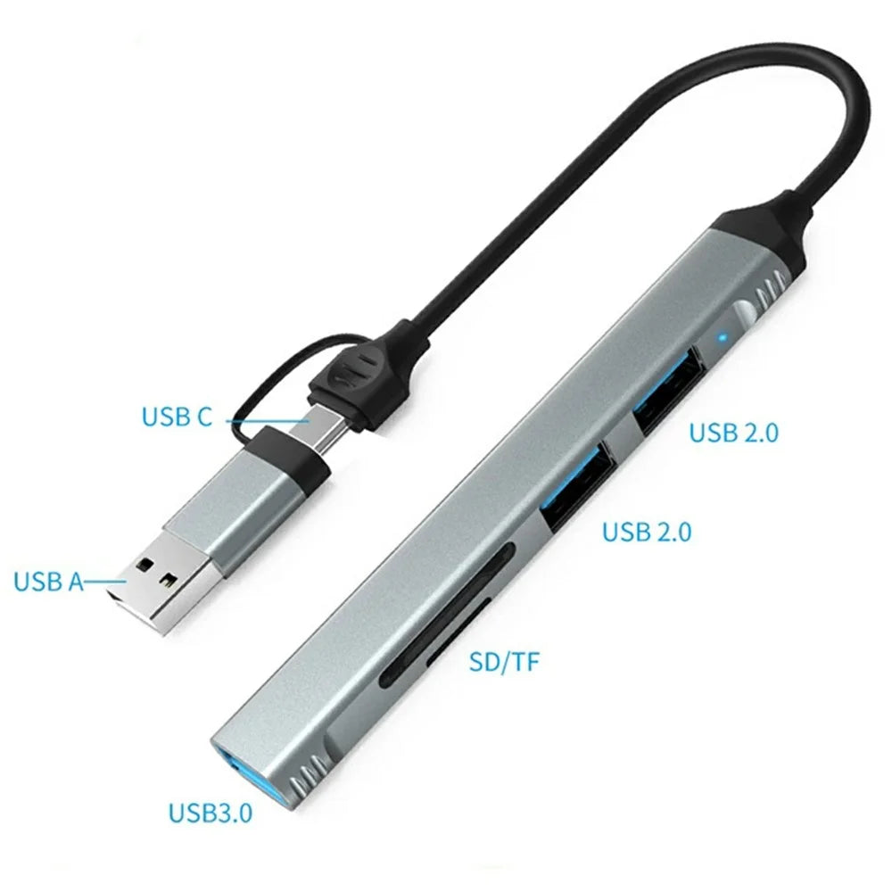 HC-77A 5 in 1 Aluminum Alloy Expansion Hub USB C / USB A to USB 3.0 / 2.0 SD TF Card Reader Docking Station - Grey - 2
