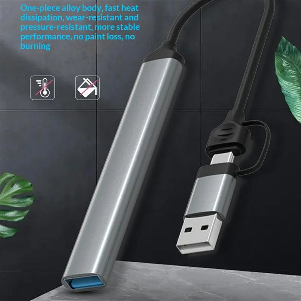 HC-77A 5 in 1 Aluminum Alloy Expansion Hub USB C / USB A to USB 3.0 / 2.0 SD TF Card Reader Docking Station - Grey - 4