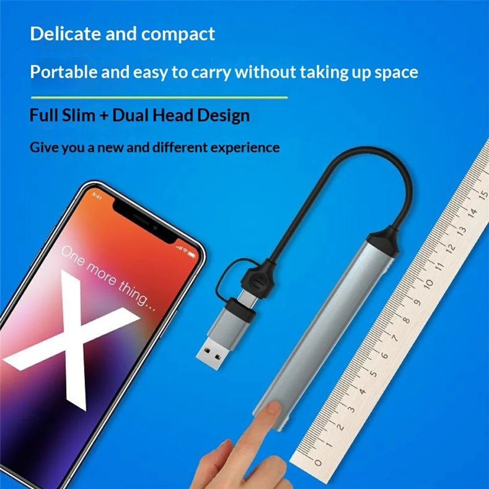 HC-77A 5 in 1 Aluminum Alloy Expansion Hub USB C / USB A to USB 3.0 / 2.0 SD TF Card Reader Docking Station - Grey - 7