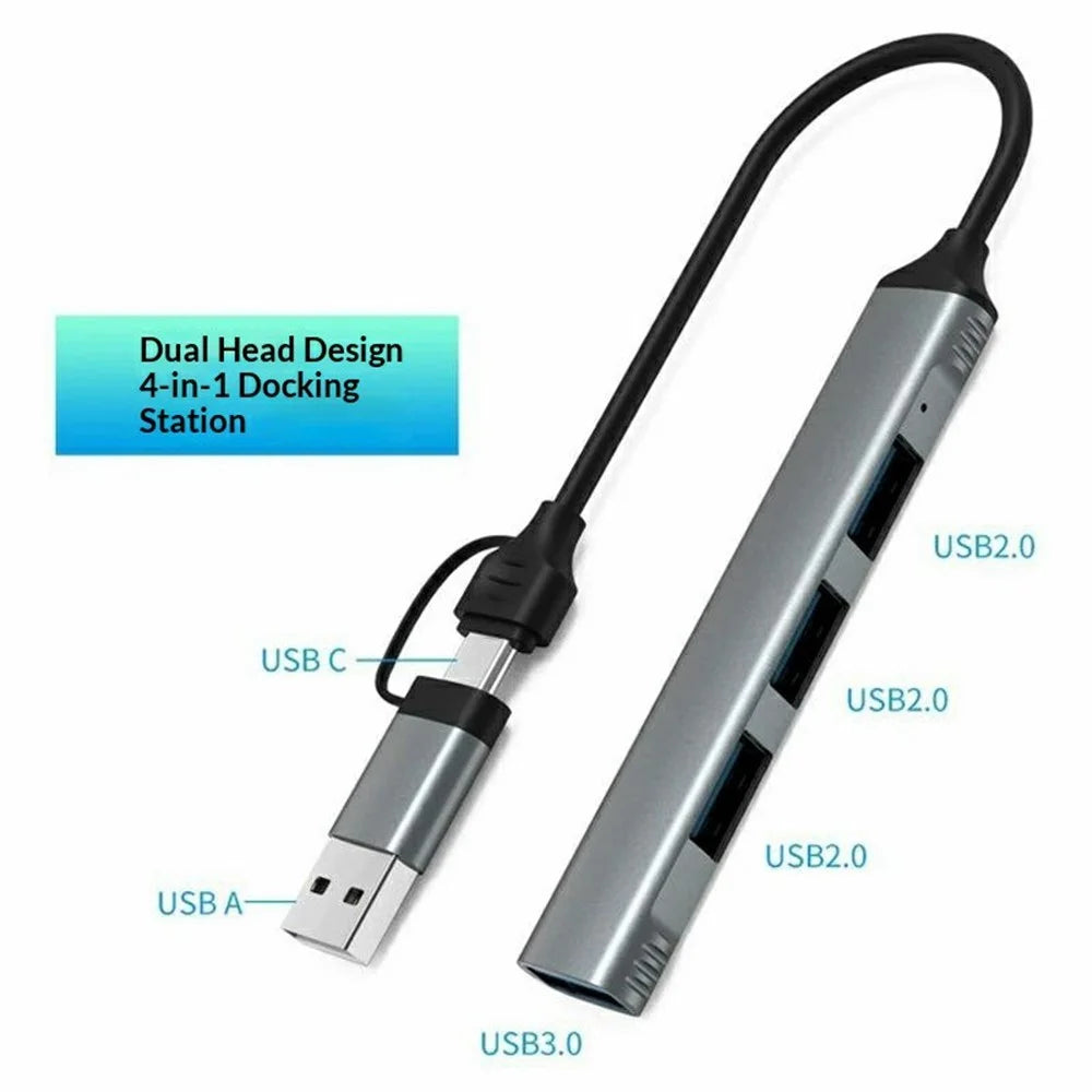 HC-77 USB C / USB A Hub USB 3.0 + 3 USB 2.0 Docking Station Aluminum Alloy Portable Expander for Laptop Smartphone Tablet - Grey - 2