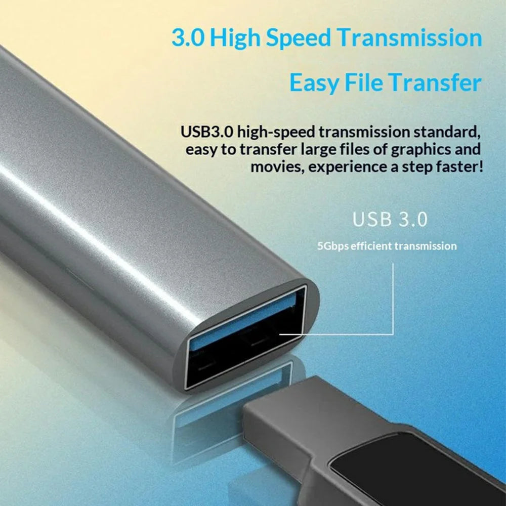 HC-77 USB C / USB A Hub USB 3.0 + 3 USB 2.0 Docking Station Aluminum Alloy Portable Expander for Laptop Smartphone Tablet - Grey - 3