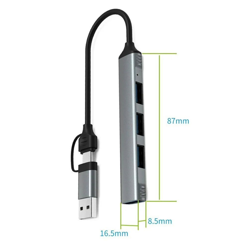 HC-77 USB C / USB A Hub USB 3.0 + 3 USB 2.0 Docking Station Aluminum Alloy Portable Expander for Laptop Smartphone Tablet - Grey - 6