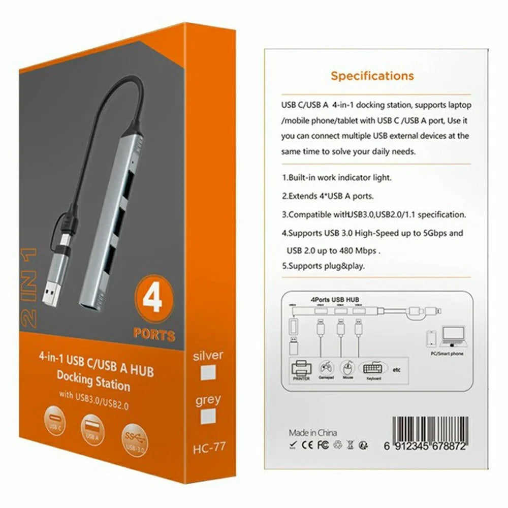 HC-77 USB C / USB A Hub USB 3.0 + 3 USB 2.0 Docking Station Aluminum Alloy Portable Expander for Laptop Smartphone Tablet - Grey - 7