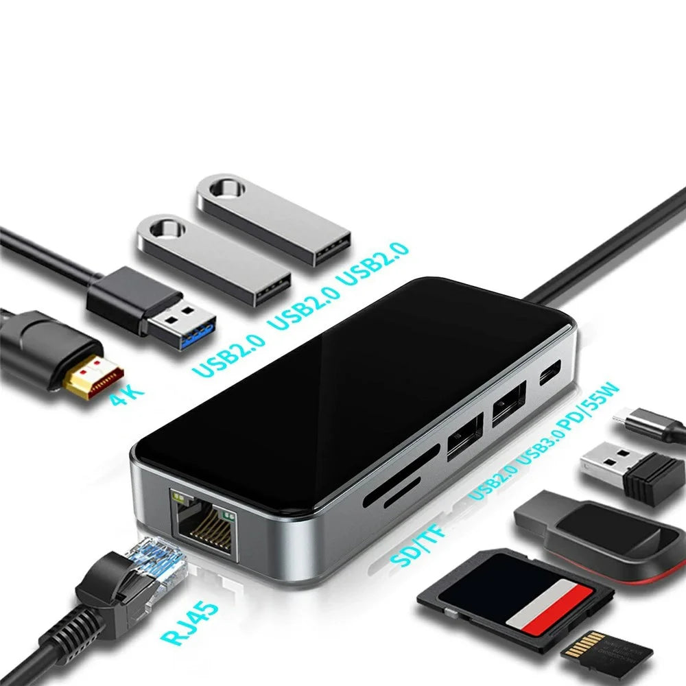 HC-76 10 in 1 USB-C Hub Docking Station with 4K HD RJ45 Ethernet SD TF Card Reader Multi Port Adapter - 2