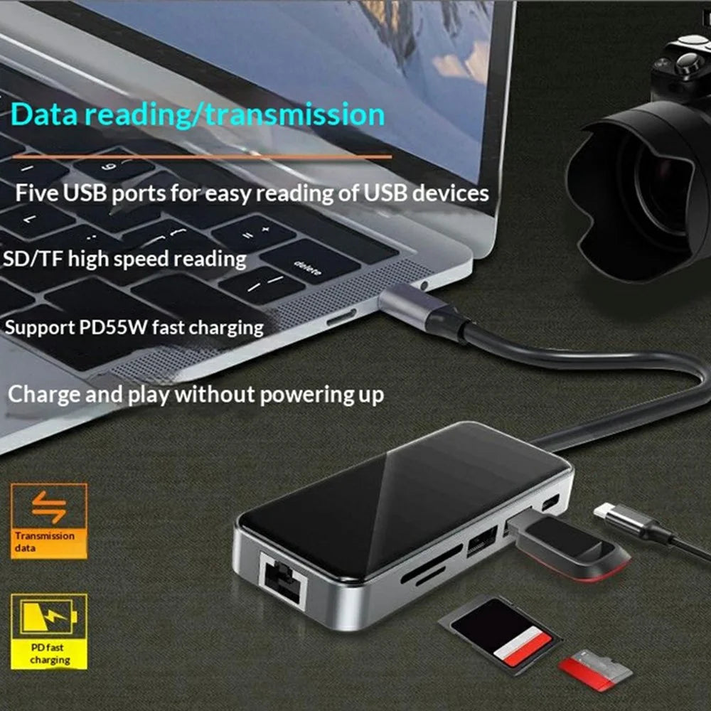 HC-76 10 in 1 USB-C Hub Docking Station with 4K HD RJ45 Ethernet SD TF Card Reader Multi Port Adapter - 3