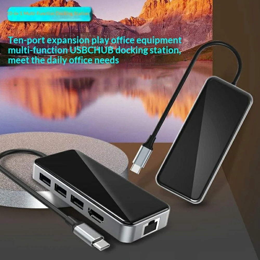 HC-76 10 in 1 USB-C Hub Docking Station with 4K HD RJ45 Ethernet SD TF Card Reader Multi Port Adapter - 5
