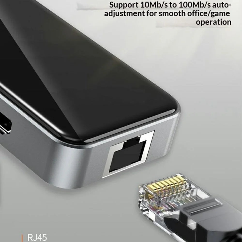 HC-76 10 in 1 USB-C Hub Docking Station with 4K HD RJ45 Ethernet SD TF Card Reader Multi Port Adapter - 6