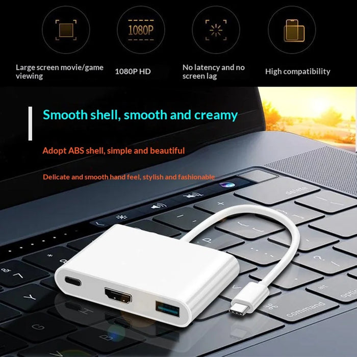 HC-04D USB-C Hub 5 in 1 Docking Station Type-C to 4K HD USB3.0 / 2.0 Splitter Adapter - White - 3