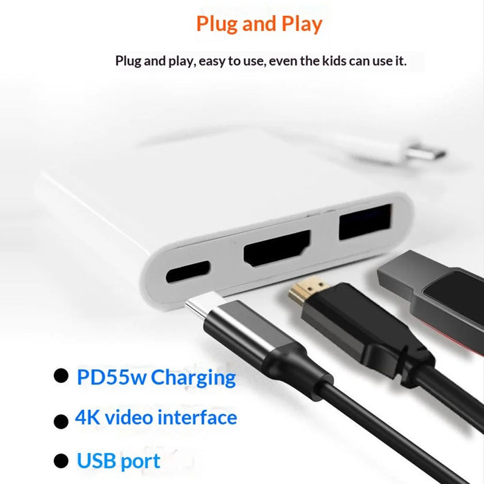 HC-04D USB-C Hub 5 in 1 Docking Station Type-C to 4K HD USB3.0 / 2.0 Splitter Adapter - White - 4