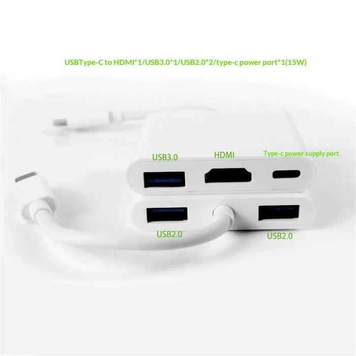 HC-04D USB-C Hub 5 in 1 Docking Station Type-C to 4K HD USB3.0 / 2.0 Splitter Adapter - White - 6