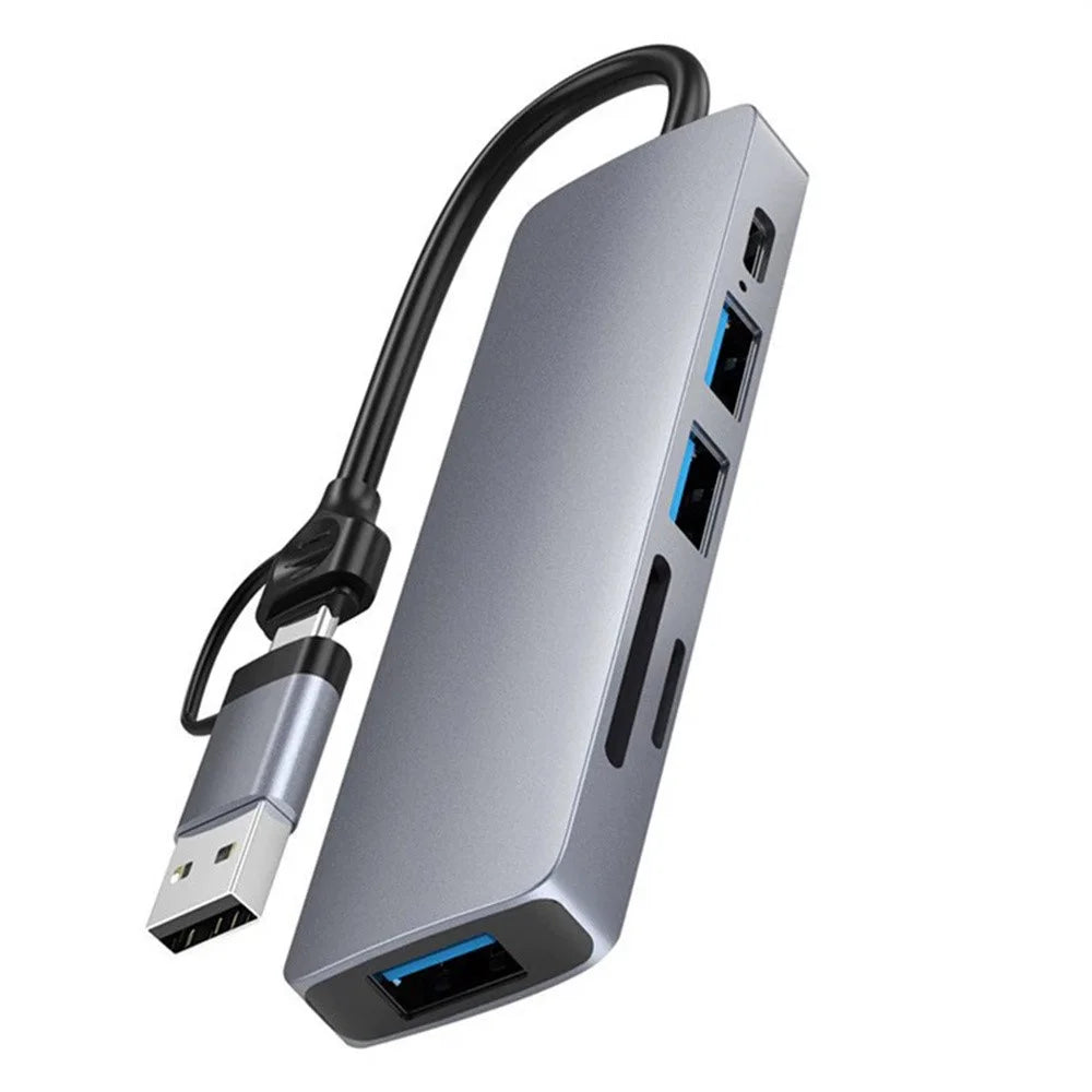 HC-13FL Type-C / USB-A to USB 3.0 / 2.0 SD TF Card Reader Multi-port Docking Station with DC-IN Power Port - Grey - 1
