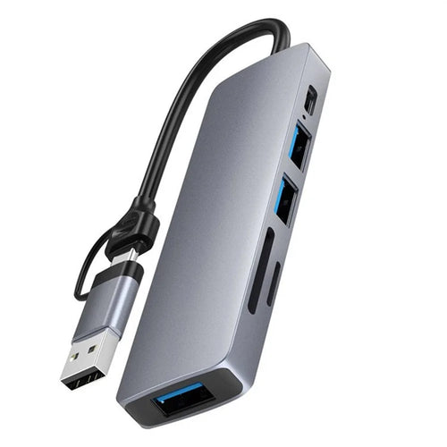 HC-13FL Type-C / USB-A to USB 3.0 / 2.0 SD TF Card Reader Multi-port Docking Station with DC-IN Power Port - Grey - 1