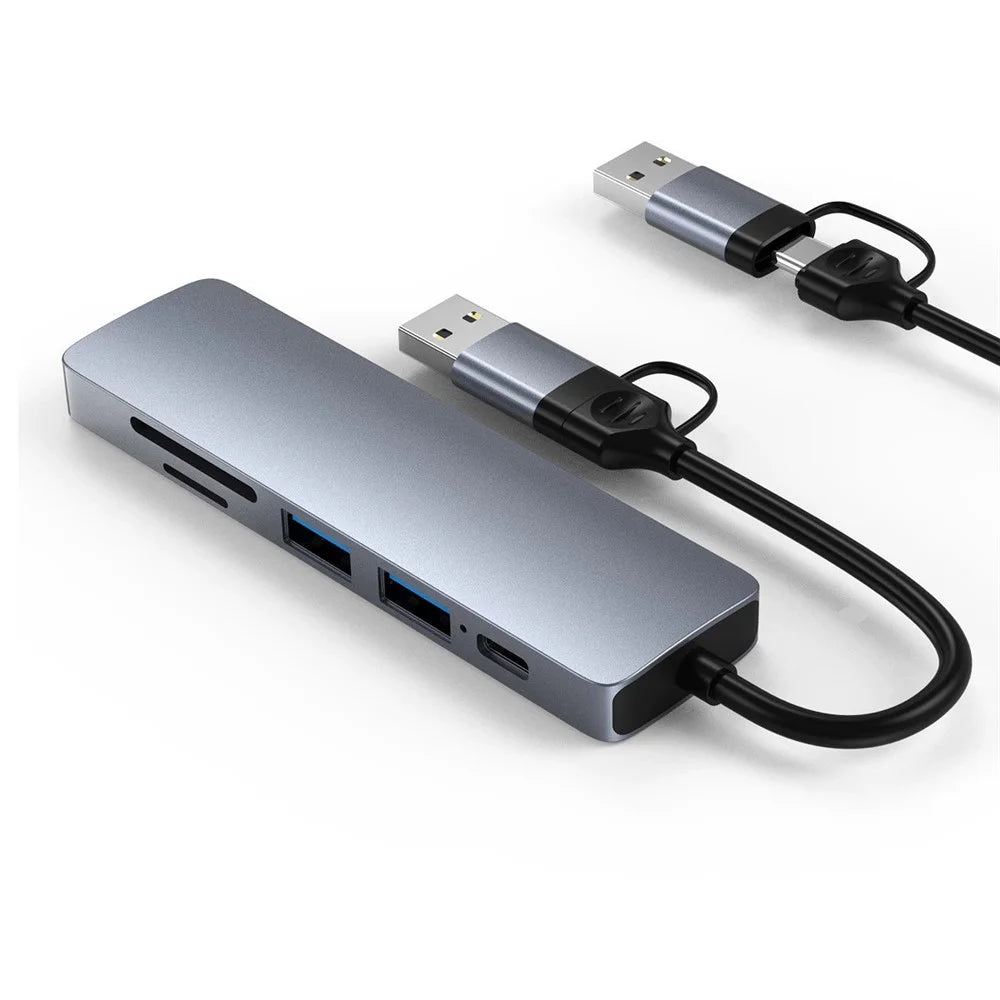HC-13FL Type-C / USB-A to USB 3.0 / 2.0 SD TF Card Reader Multi-port Docking Station with DC-IN Power Port - Grey - 2