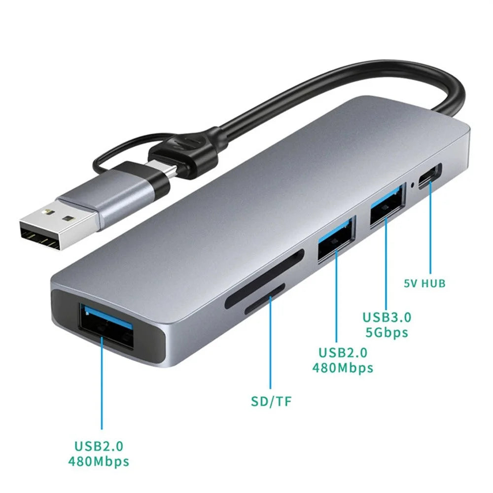 HC-13FL Type-C / USB-A to USB 3.0 / 2.0 SD TF Card Reader Multi-port Docking Station with DC-IN Power Port - Grey - 5