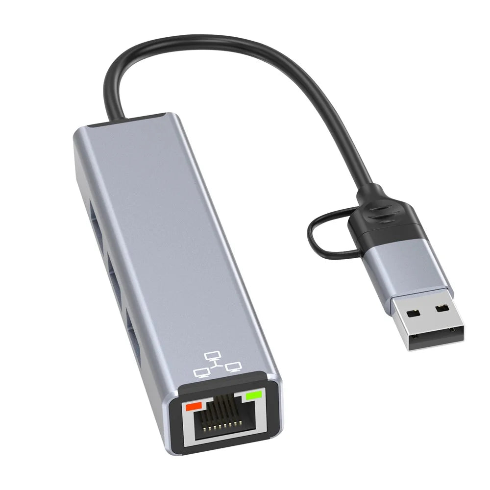 COTECI 16023 4 in 1 USB Hub USB-C / Type-A to USB3.0 USB2.0 RJ45 Ethernet Docking Station for Laptop Tablet - Grey - 1